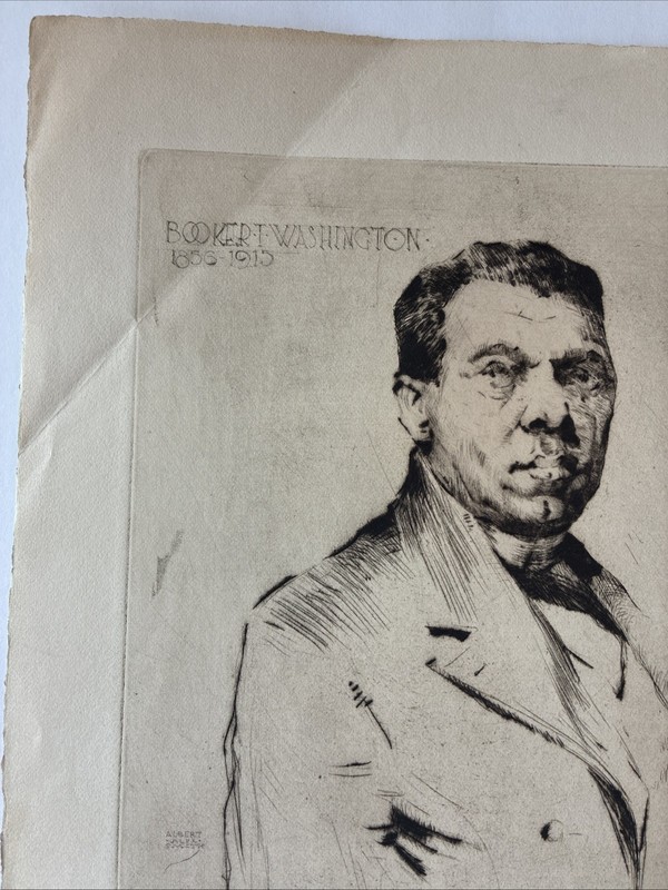 Albert A. Smith Lithograph Etching Print Signed In Plate Booker T Washington ￼ gallery