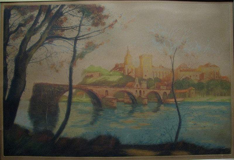 Vintage etching/aquatint of Avignon - signed - artist is unknown to me gallery