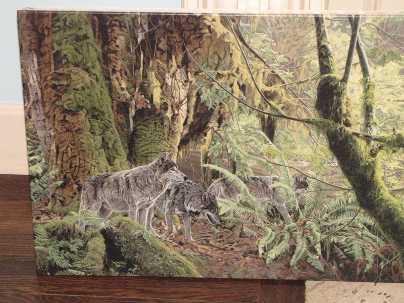 ROD FREDERICK "Crossing Paths" 12/75 18"x35" Signed Canvas Wolves gallery