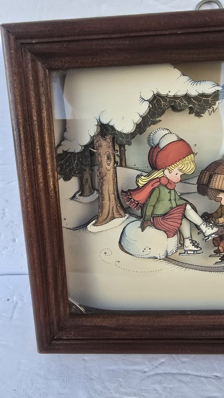 3D Art Hand Cut Paper Tole framed Picture Children Ice Skating Joan Walsh Anglum gallery