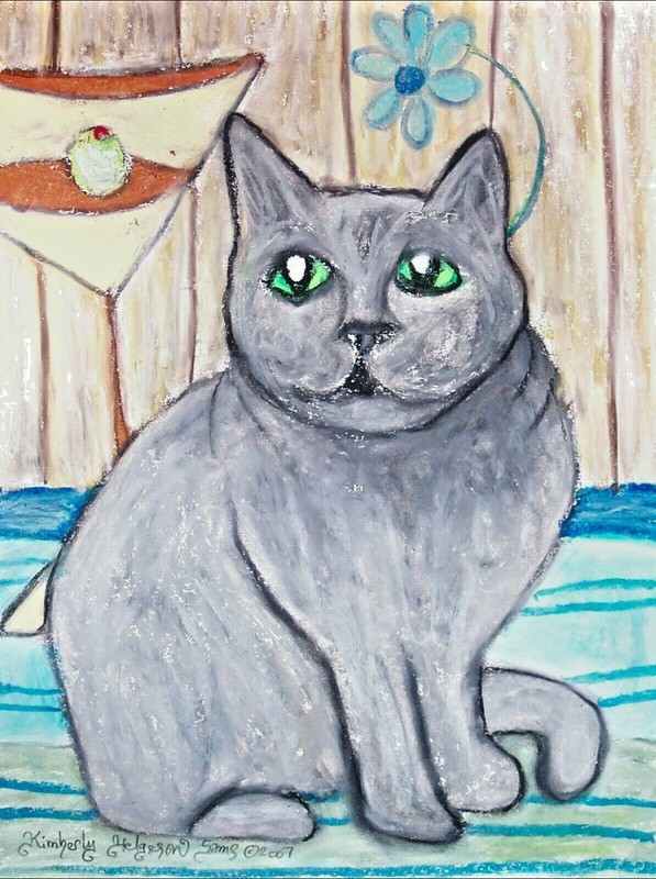 MARTINI EXOTIC SHORTHAIR Cat Art Print 8×10 Modern Pop Gray Blue