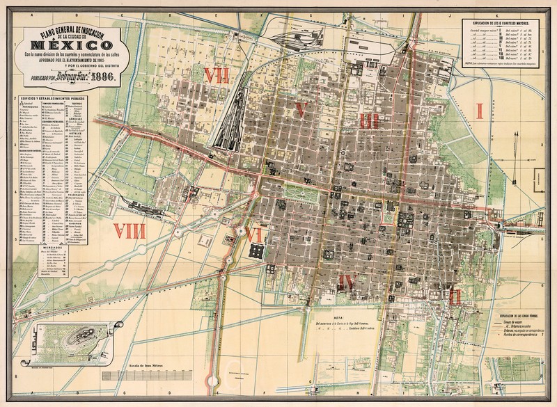 Historic 1886 Map General Plan of Administrative Divisions of Mexico City Poster