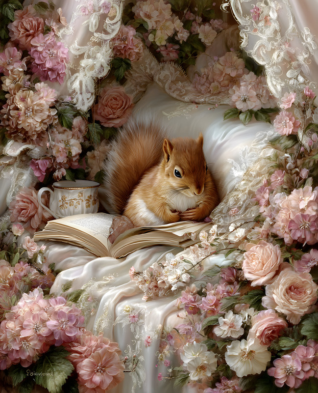 8×10 Cat Laying on Bed with Book Art Print – 742577492