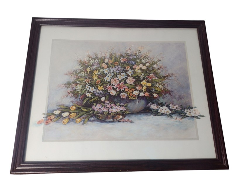 Framed Wildflower Bouquet Art Print by Jose 22 x 18 Dark Cottage