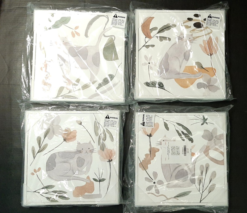 4pc Set GRAY CAT Framed Wall Art 12x12 Stupell Industries Botanical Collage Wang
