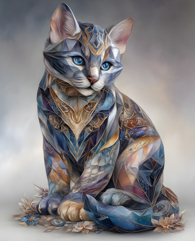 8x10 Cat With Blue Eyes On Gray Background Art Print Wall Decor - 675721881