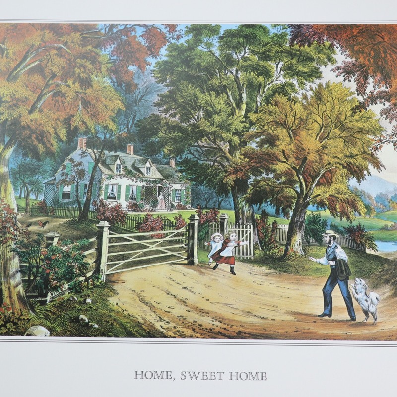 Currier and Ives Vtg Print Home Sweet Home American Farm Country Life Art Decor