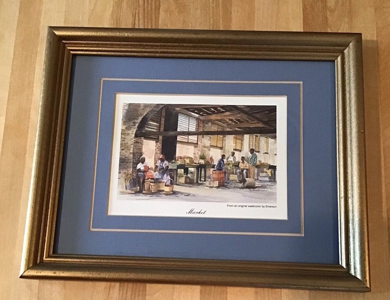 Framed Ed Emerson Print “Market” From Original Water Color