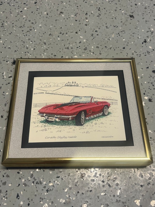 Corvette Stingray Roadster Signed Print G.E. Geivett Framed Art Print 7×6″