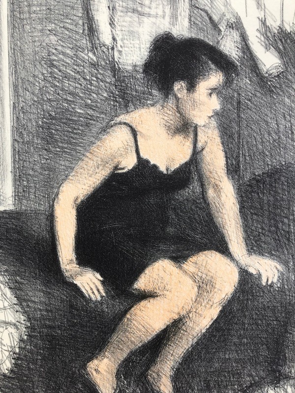 Behind Screen-Model Resting-20 1/4 x 15 5/8" Color Lithograph-1949-Raphael Soyer gallery