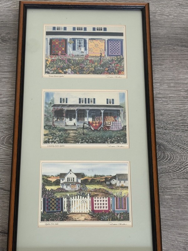 Diane Phalen Framed Art Print Trio Vintage Americana Country Quilt Amish