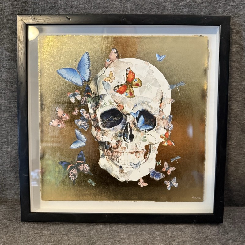 Marmont Hill Skull Butterfly Framed Gold Foil Art Work 12”x 12″ Parvez Taj