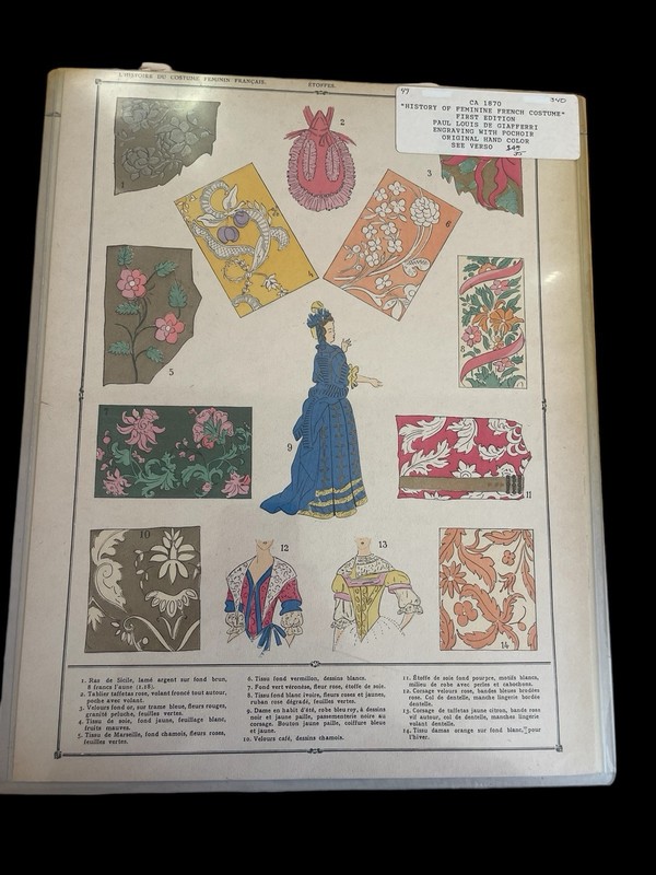 1870 French Fashion lithograph hand colored History of the Feminine Costume