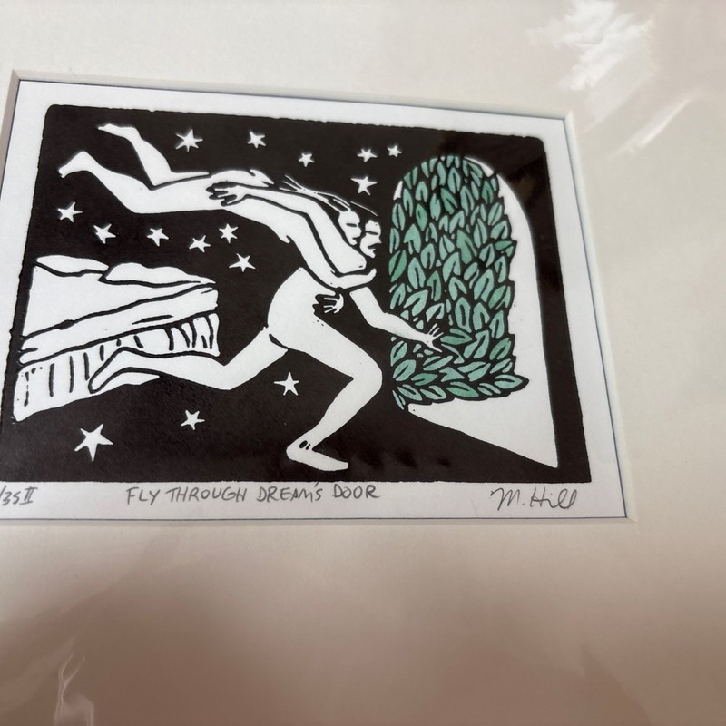 Marvin Hill Signed 5/35 Fly Through Dreams Door Blockprint Wisconsin 8”x10” gallery