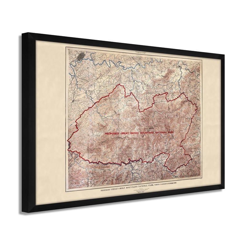 1926 Proposed Great Smoky Mountains National Park Map - Framed Vintage Wall Art gallery