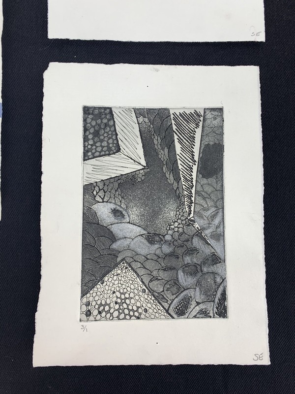 Vintage Original Set of 5 Abstract Block Prints Black/White & Colored gallery