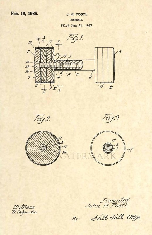 Official Dumbbell Patent Art Print – Fitness Gym Vintage Antique Trainer – 119