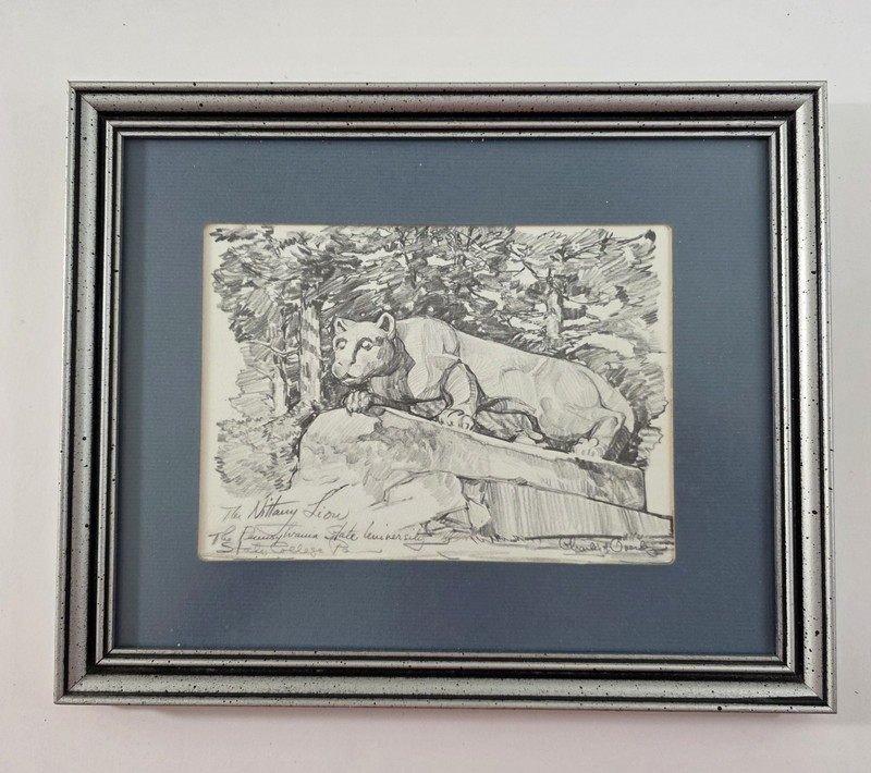 Charles H Overly Penn State Nittany Lion Shrine 5″x7″ Sketch Print Framed