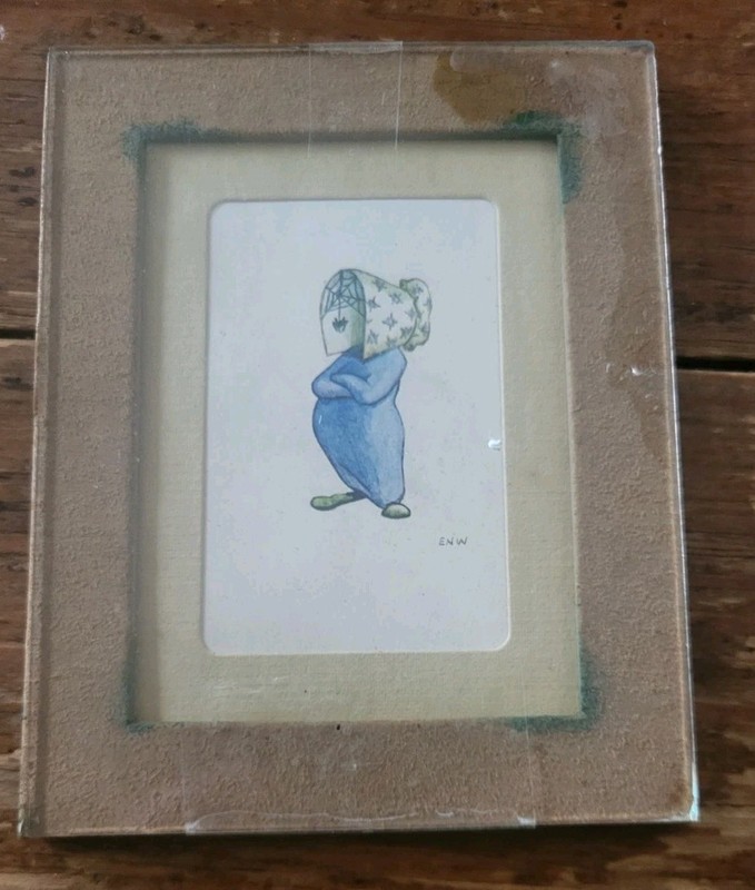 Small Halloween Spider bonnet child art print lithograph ENW pouty baby VTG