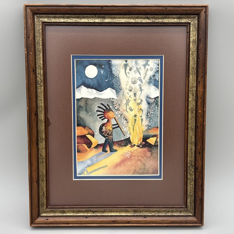 Kathy Cooney Moonsong Art Print Framed Kokopelli Southwest Toh-Atin Gallery 1995