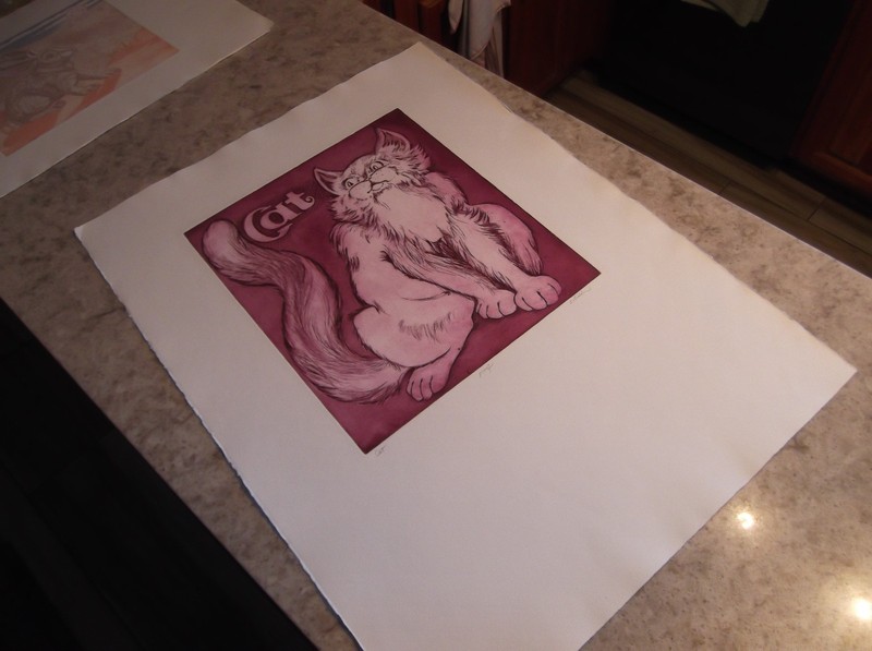 Vintage Cat Intaglio Etching Artist Proof Laramie Wyoming Artist E. Kidder gallery