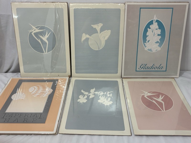 Lot of 7 Vintage 80s David Allgood Art Deco Embossed Serigraph Prints NOS Sealed