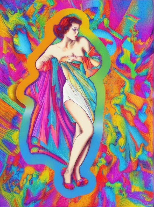 ACEO Original Art Print Abstract Woman Risque 1940-50s Pinup Girl 2.5”x3.5”
