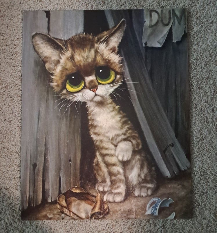 Vintage 60s Pity Kitty «BIG EYES» 16 X 20 Litho Print On Cardboard By Gig Great!