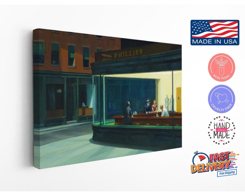 Nighthawks Canvas Print by Edward Hopper, Painting Reproduction, Home Wall Art