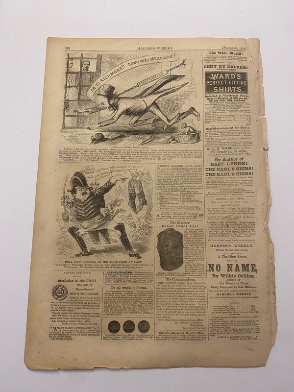 General George McClellan Political Cartoon Harper’s Weekly c. 1862 Engraving