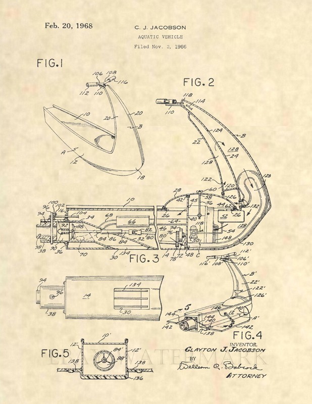 Vintage Jet Ski Official US Patent Art Print – Seadoo Jet Ski Artwork Prints 843