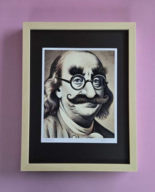 AIDAN FLUX | Hand Signed Original Print Framed Ltd. Ed. COA «Benjamin Franklin»