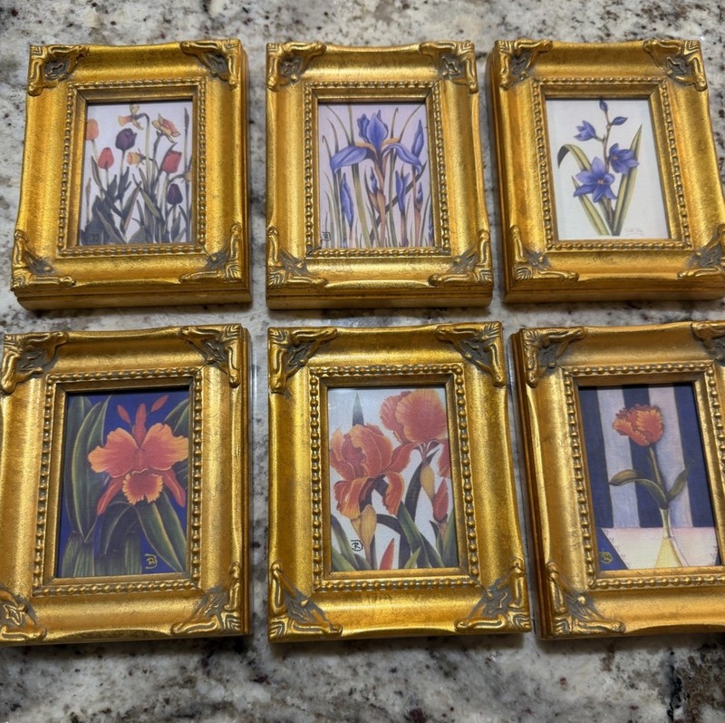 Vintage Reproduction Set Of 6 Gold Ornate Frames Gallery Wall Botanical Flowers