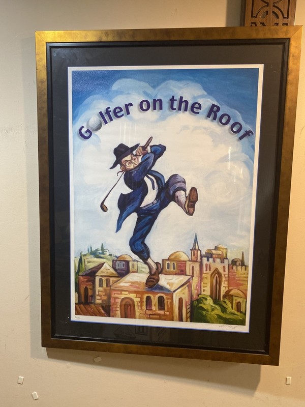 GOLFER ON THE ROOF, AFTER FIDLER ON THE ROOF, JERUSALEM, SIGNED LITHO, 6/750,