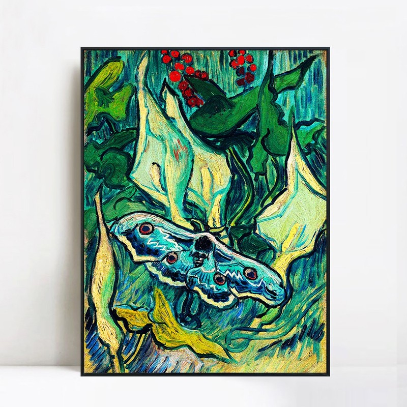 Framed Canvas Giclee Print Wall Art Death's Head Moth, 1889 by Vincent Van Gogh