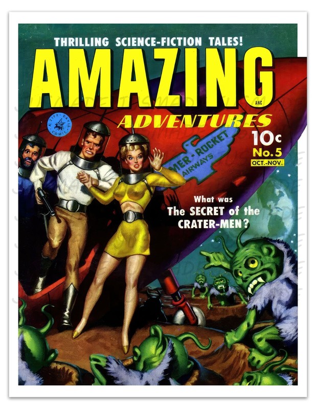 AMAZING ADVENTURES #5 Vintage 1951 SCI-FI Comic Book Cover Art, Poster Reprint