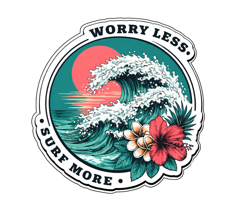 Worry Less Surf More Vinyl Sticker Decal West Coast Sticker Co (2 – 8 inches)