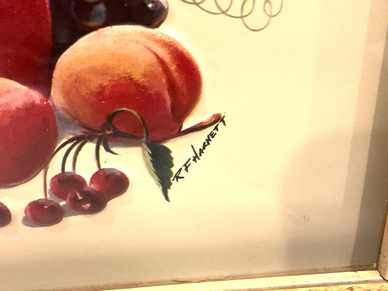 VTG PAIR Still Life Print R.F. Harnett Framed Bountiful Fruit 10”x 8”Tole Frame gallery