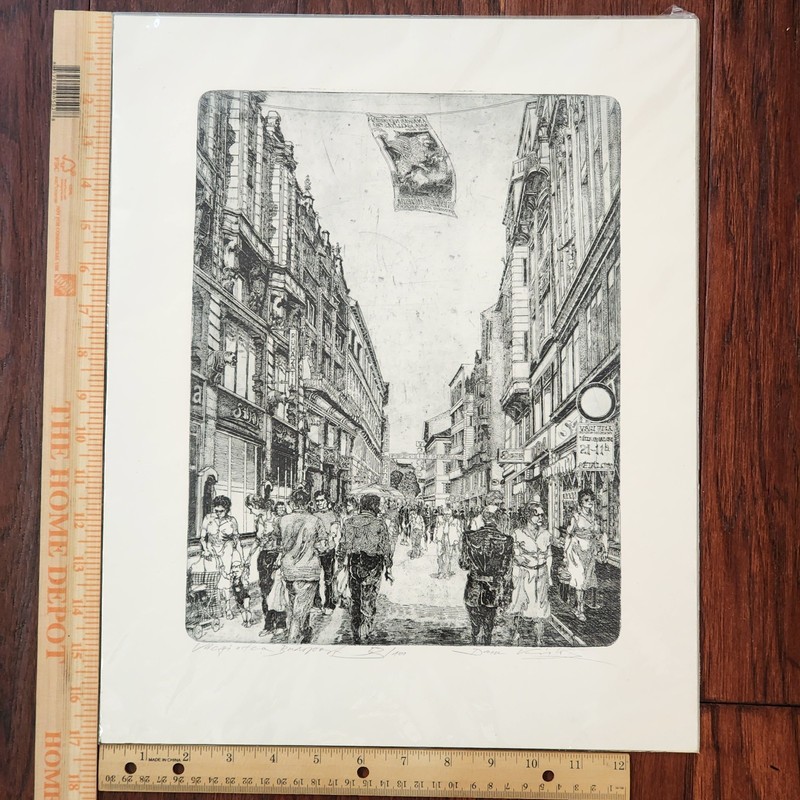 Vaci Street, Budapest Etching István Kádas 13.5" x 17" Signed Numbered /100