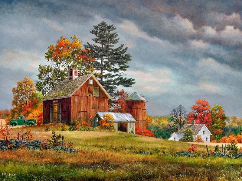 Autumn Glory by Fred Swan Fine Art Print Country House Barn Farm Landscape 20×26
