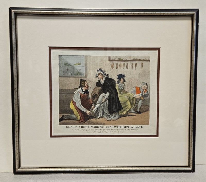 Antique 1794 SMART SHOES MADE TO FIT Robert Sayer Hand Colored Engraving LONDON