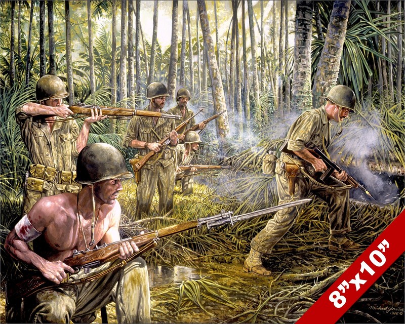 WWII RED ARROW IN NEW GUINEA PAINTING US MILITARY HISTORY ART REAL CANVAS PRINT