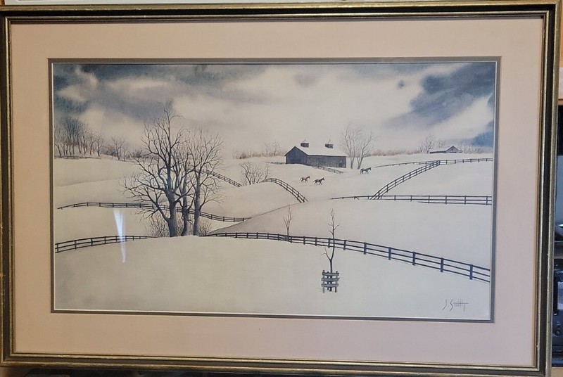Winter In Kentucky Print Framed Matted 31x21 Signed J Smith Tranquility gallery