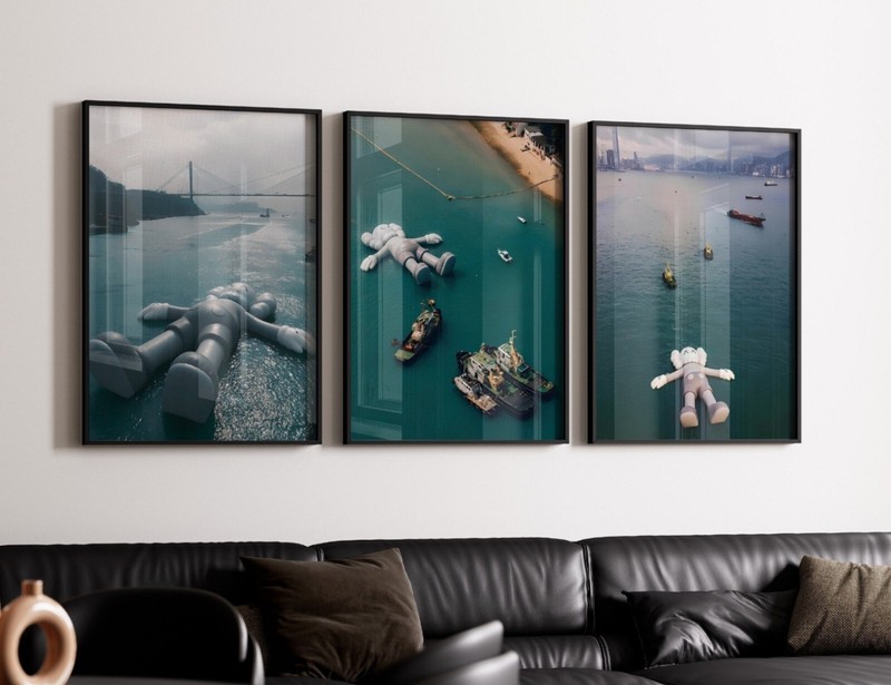 Set of 3 Giant Kaws Floating Art pieces canvas wall home decor Portrait Gallery