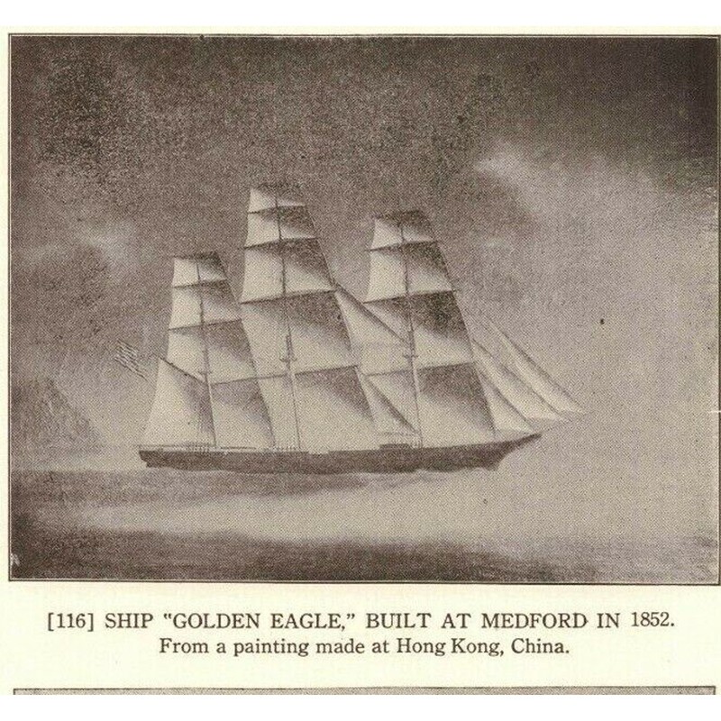 Golden Eagle & Golden West Nautical Sailing Ships Lithograph 1922