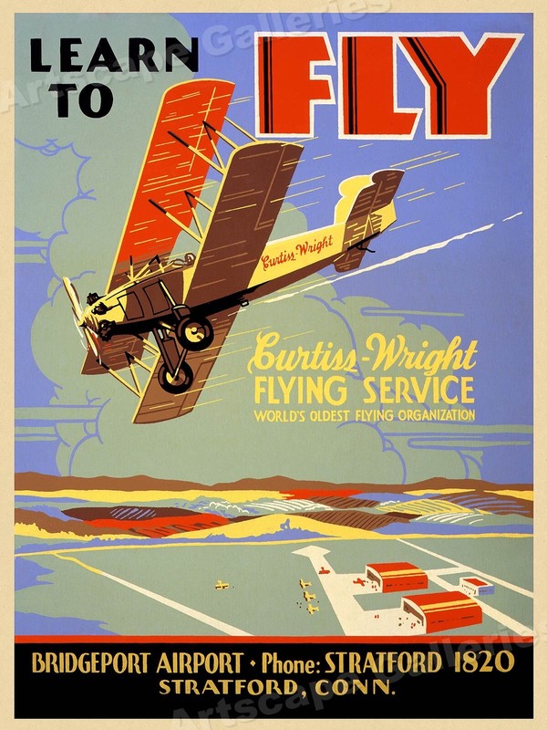 1930s Flying Lesson Poster "Learn to Fly" Vintage Style Aviation Poster - 24x32