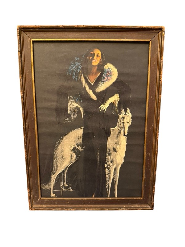 Vintage Rolf Armstrong Beauty On Parade Framed Print Borzoi Dog Art Deco Glamour