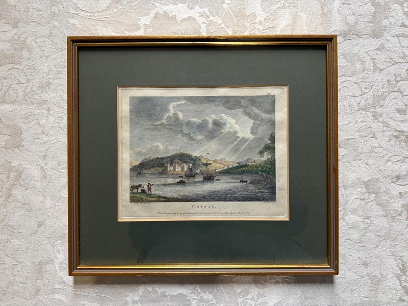 Antique 1778 Paul Sandby Engraving – Conway & Castle coastal view North Wales