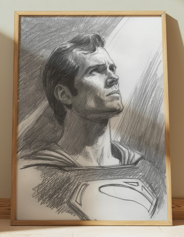 SUPERMAN DRAWING PRINT SKETCH 8″ x 10″ SUPERMAN PRINT WALL ART HOME DECOR