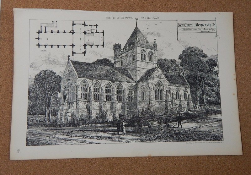 Antique Architects print New church Aberystwyth Building News 1882